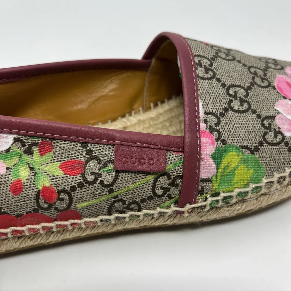 Gucci GG Double G Monogram Pink Bloom Floral Flat Espadrilles Shoes Tan 41 11